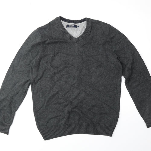 Maine Mens Grey V-Neck Cotton Pullover Jumper Size M