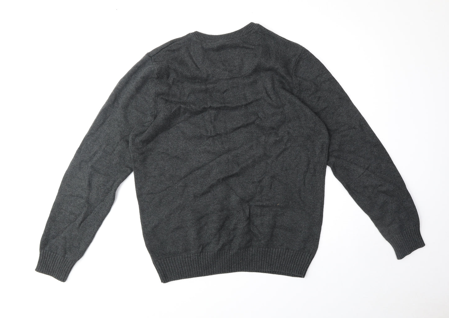 Maine Mens Grey V-Neck Cotton Pullover Jumper Size M