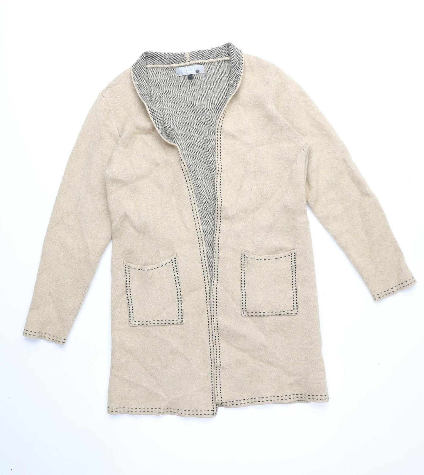 Cmd Womens Beige V-Neck Viscose Cardigan Jumper Size L - Coatigan