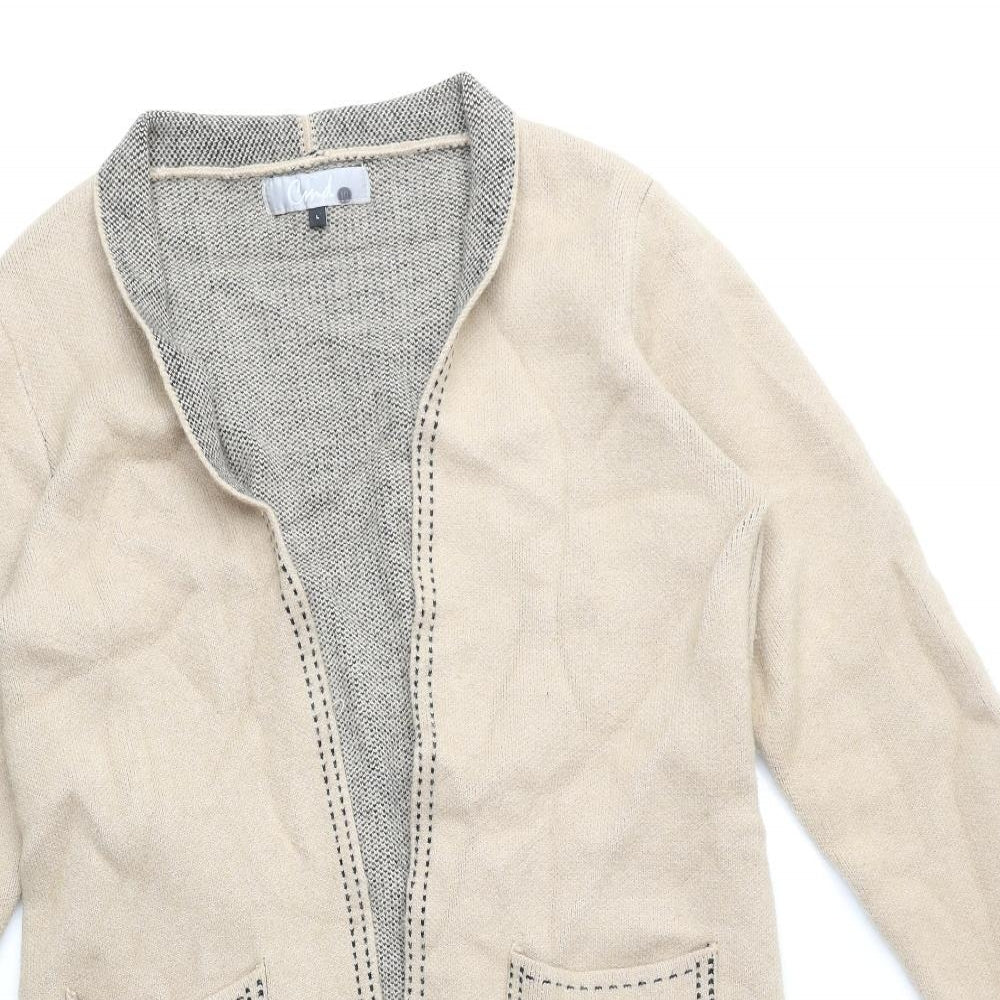 Cmd Womens Beige V-Neck Viscose Cardigan Jumper Size L - Coatigan