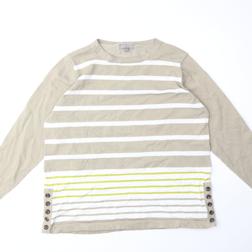 First Avenue Womens Beige Scoop Neck Striped Polyester Pullover Jumper Size XL