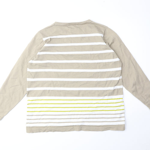 First Avenue Womens Beige Scoop Neck Striped Polyester Pullover Jumper Size XL