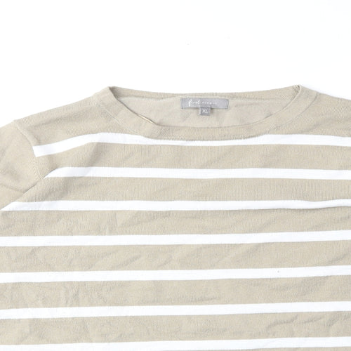First Avenue Womens Beige Scoop Neck Striped Polyester Pullover Jumper Size XL