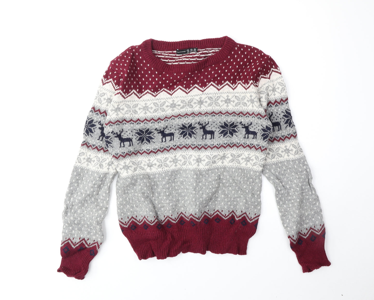 Primark Womens Multicoloured Scoop Neck Fair Isle Wool Pullover Jumper Size 12 - Christmas