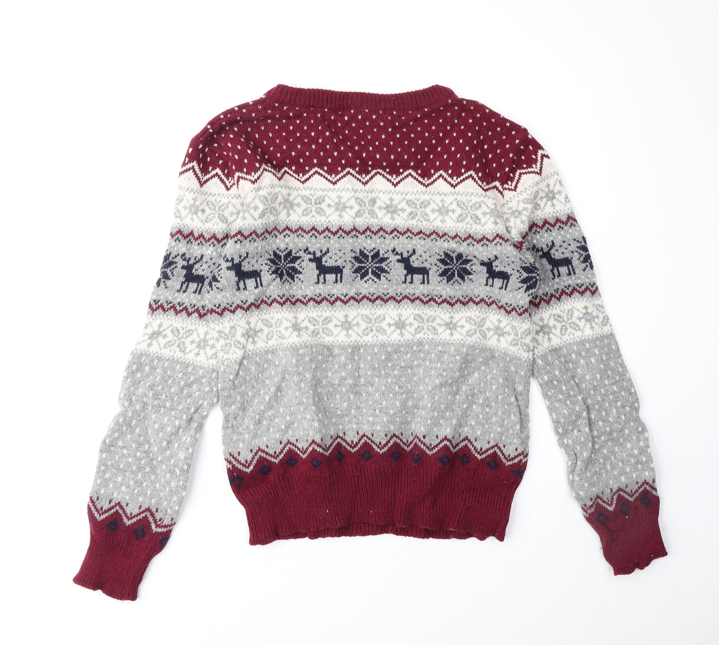 Primark Womens Multicoloured Scoop Neck Fair Isle Wool Pullover Jumper Size 12 - Christmas