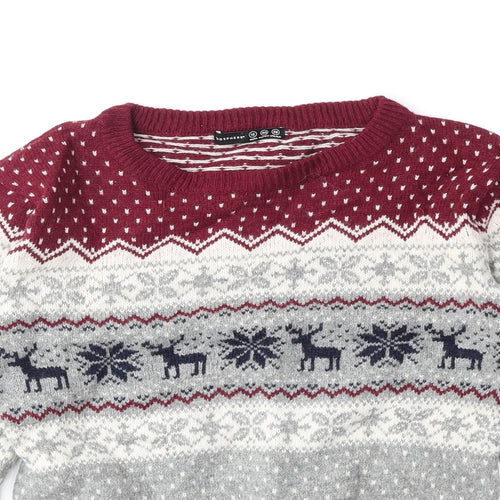 Primark Womens Multicoloured Scoop Neck Fair Isle Wool Pullover Jumper Size 12 - Christmas