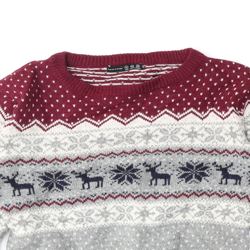 Primark Womens Multicoloured Scoop Neck Fair Isle Wool Pullover Jumper Size 12 - Christmas