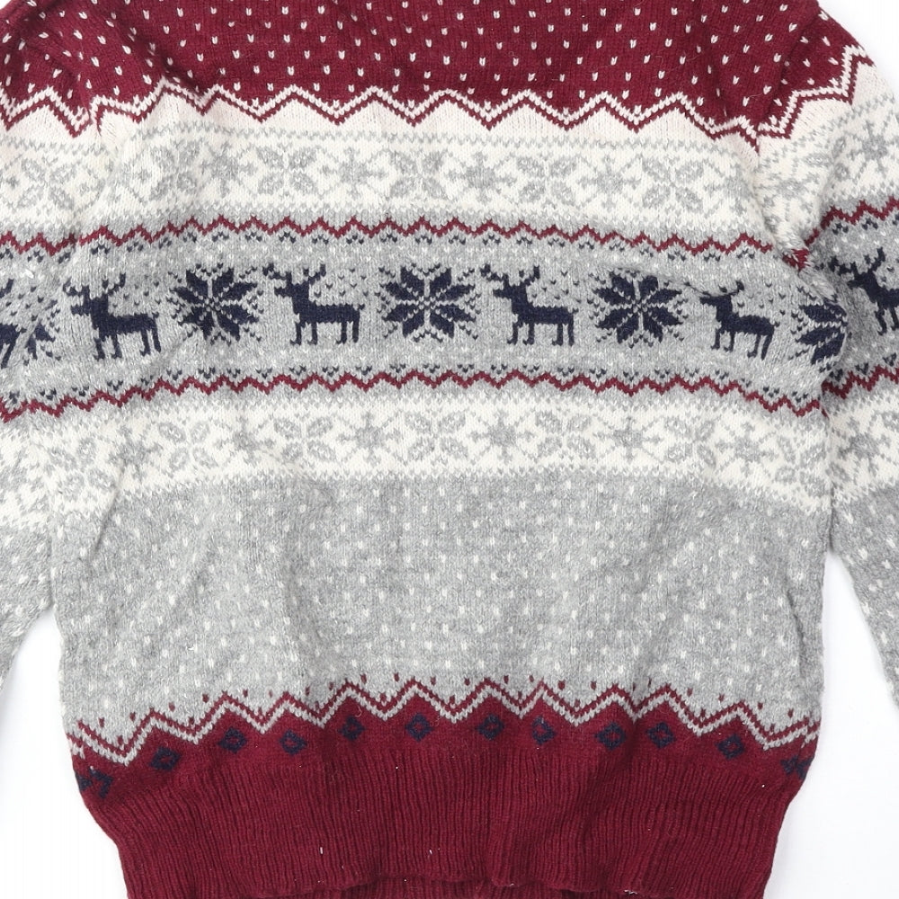 Primark Womens Multicoloured Scoop Neck Fair Isle Wool Pullover Jumper Size 12 - Christmas