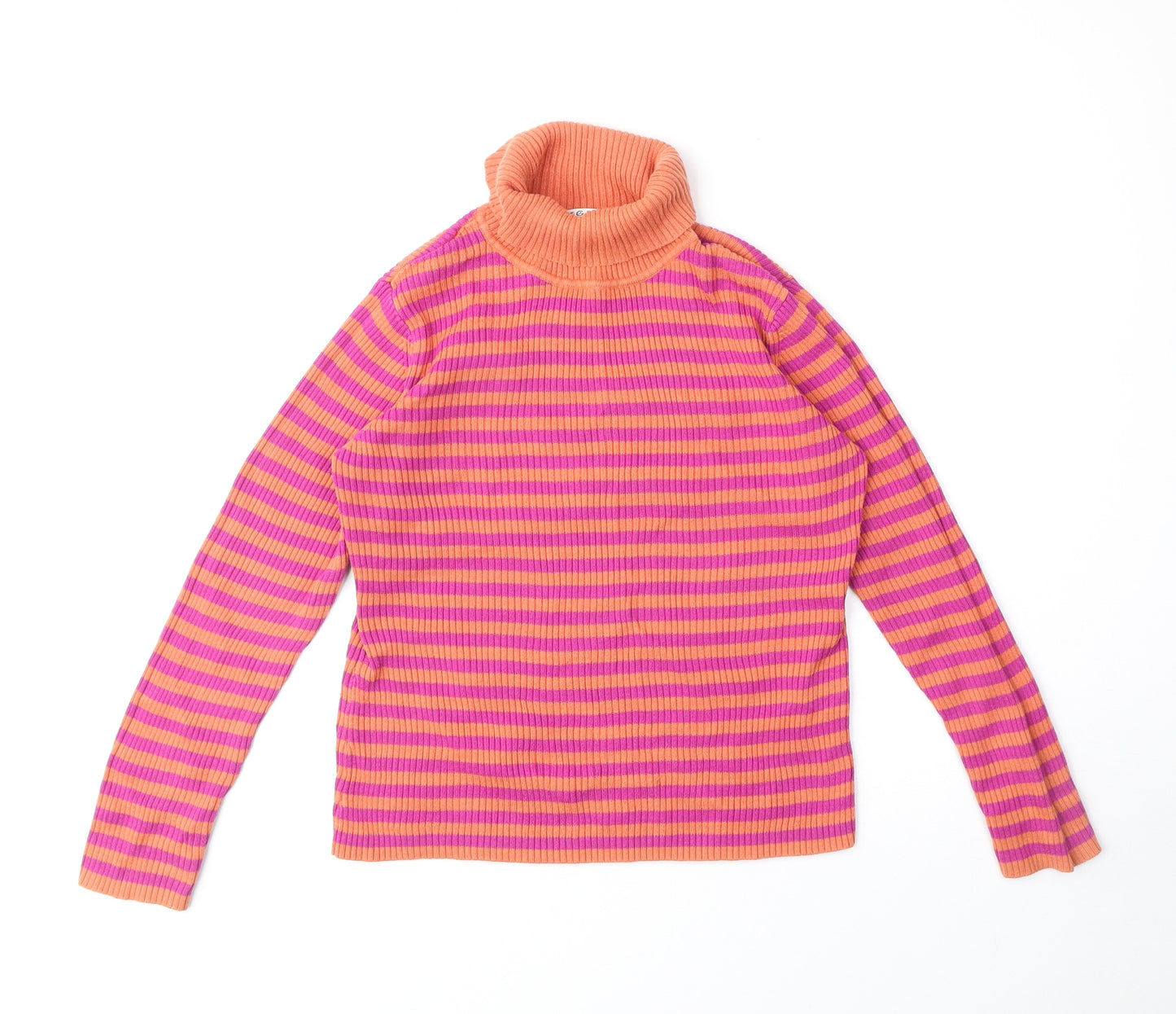 George Girls Pink Roll Neck Striped 100% Cotton Pullover Jumper Size 8-9 Years Pullover