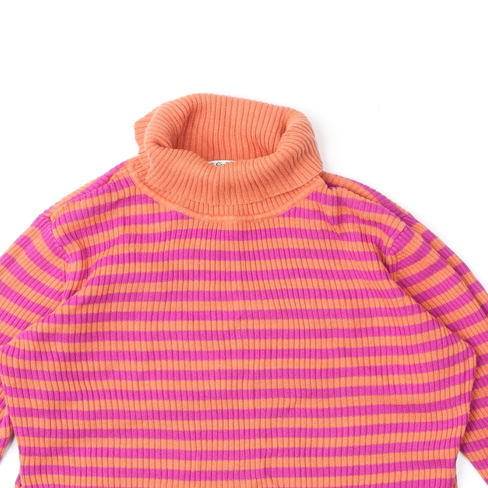 George Girls Pink Roll Neck Striped 100% Cotton Pullover Jumper Size 8-9 Years Pullover