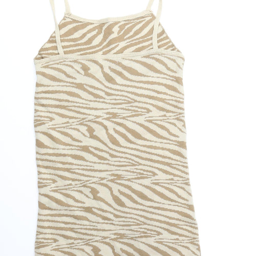 I SAW IT FIRST Womens Beige Animal Print Acrylic Bodycon Size 6 Square Neck Pullover - Zebra Print