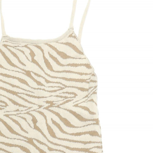 I SAW IT FIRST Womens Beige Animal Print Acrylic Bodycon Size 6 Square Neck Pullover - Zebra Print