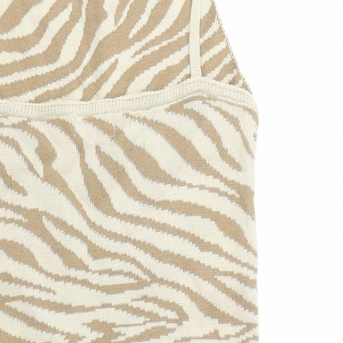 I SAW IT FIRST Womens Beige Animal Print Acrylic Bodycon Size 6 Square Neck Pullover - Zebra Print