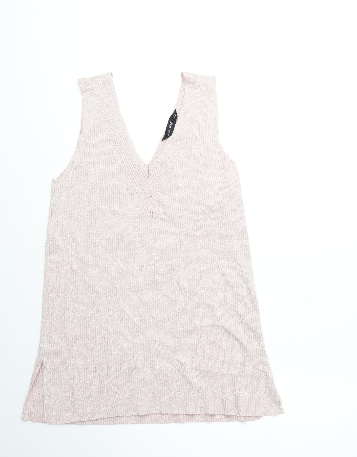 F&F Womens Pink Viscose Basic Tank Size 16 V-Neck