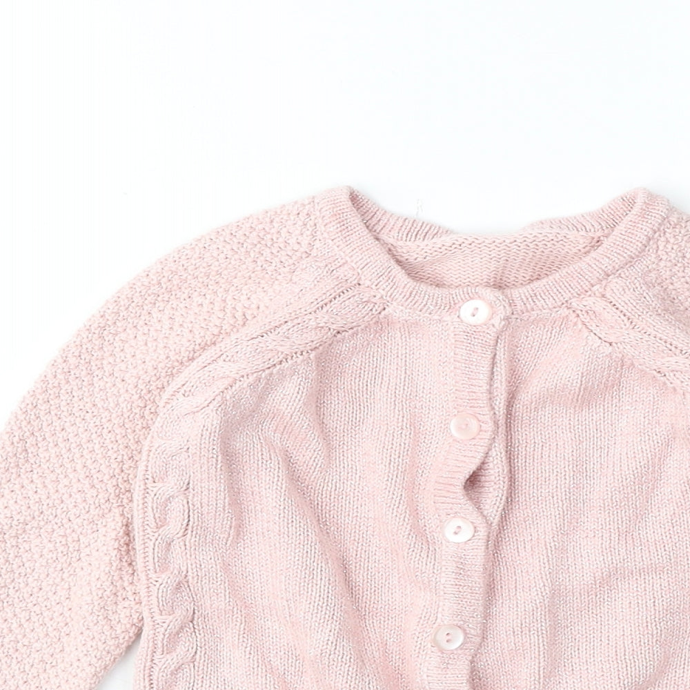 Preworn Girls Pink Round Neck Cotton Cardigan Jumper Size 4-5 Years Button