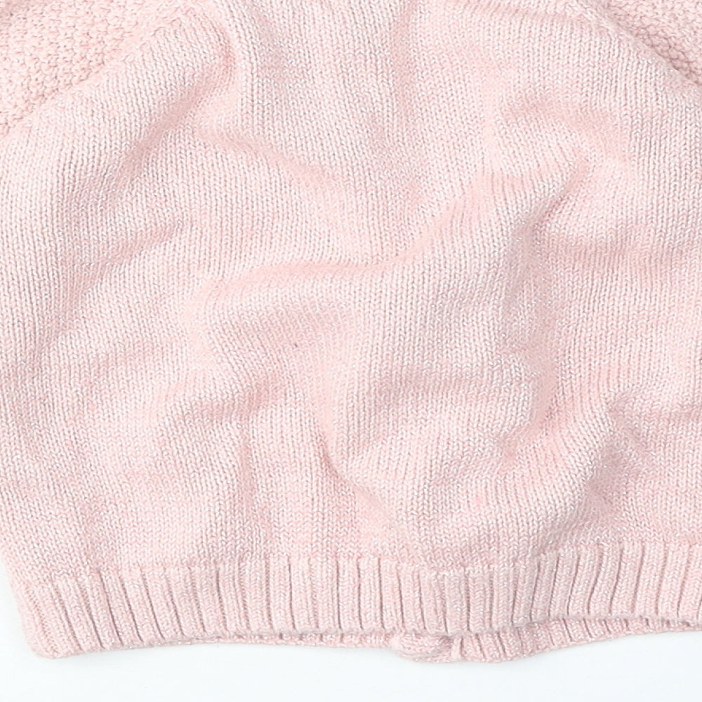 Preworn Girls Pink Round Neck Cotton Cardigan Jumper Size 4-5 Years Button
