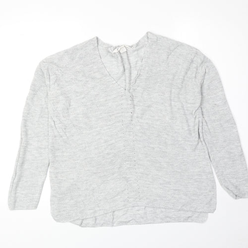 H&M Womens Grey Acrylic Basic T-Shirt Size S V-Neck