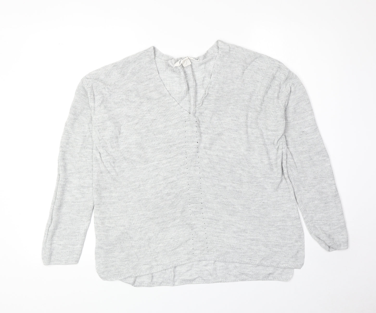 H&M Womens Grey Acrylic Basic T-Shirt Size S V-Neck