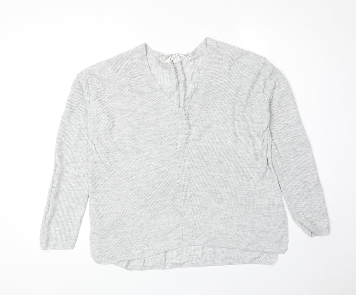 H&M Womens Grey Acrylic Basic T-Shirt Size S V-Neck