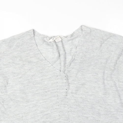 H&M Womens Grey Acrylic Basic T-Shirt Size S V-Neck