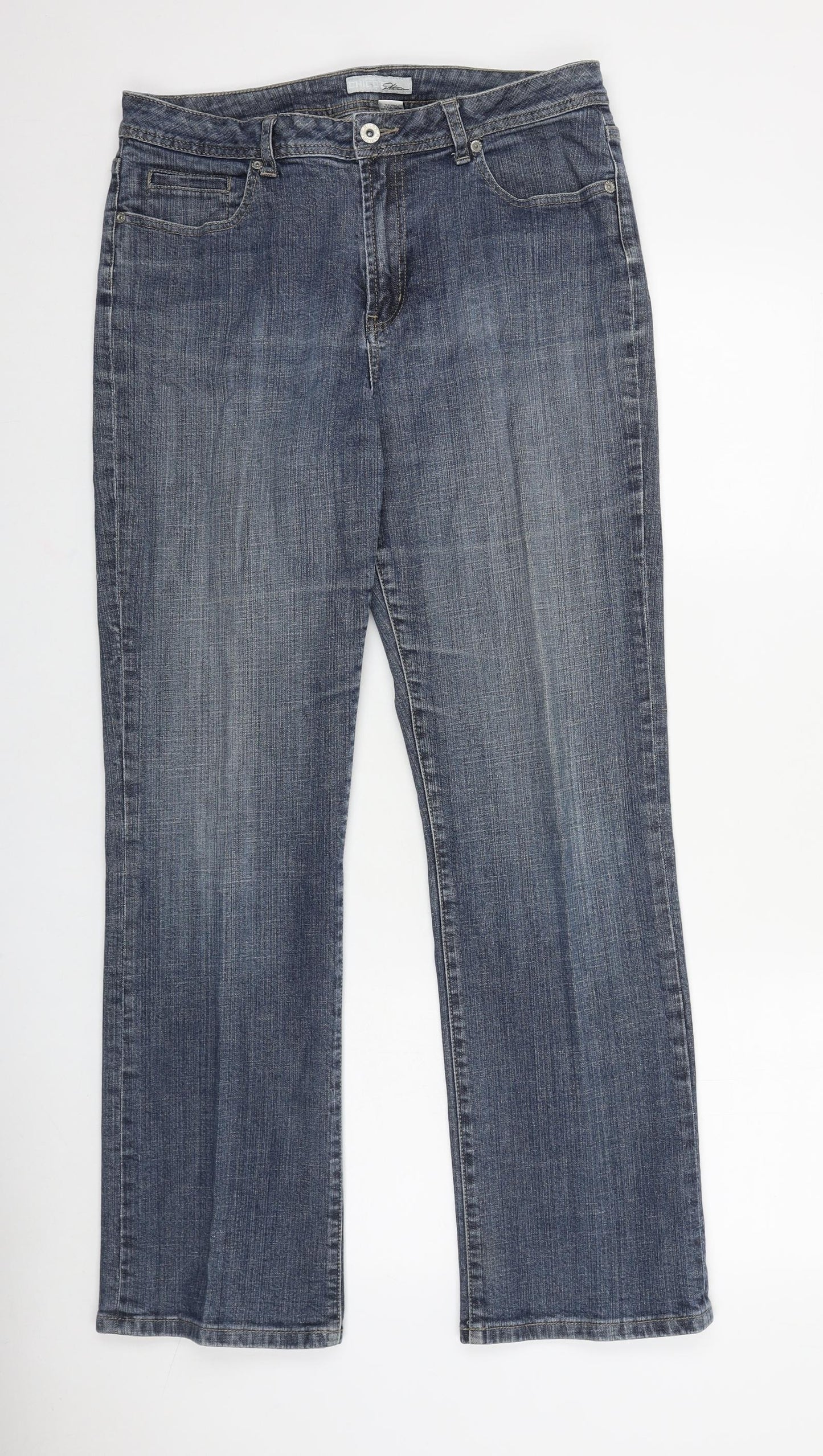 Chico's Womens Blue Cotton Straight Jeans Size 35 in L30 in Regular Zip