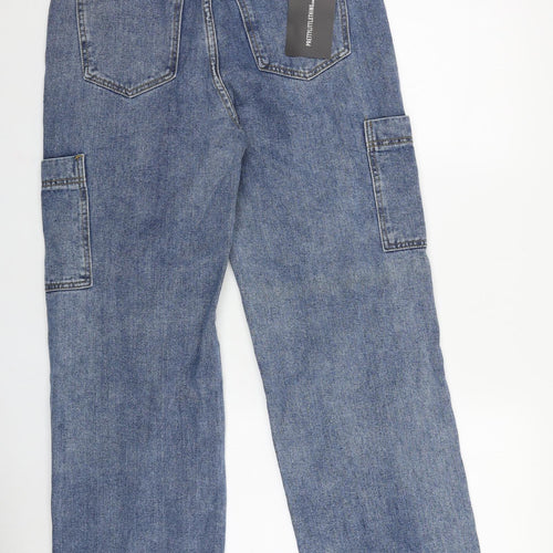 PRETTYLITTLETHING Womens Blue Cotton Straight Jeans Size 12 L31 in Regular Zip