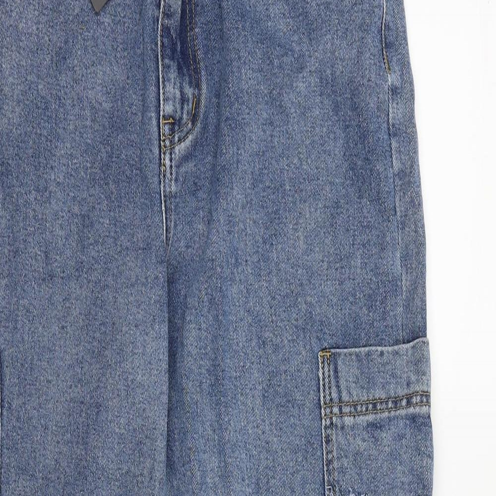 PRETTYLITTLETHING Womens Blue Cotton Straight Jeans Size 12 L31 in Regular Zip