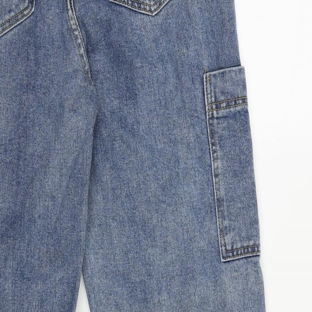 PRETTYLITTLETHING Womens Blue Cotton Straight Jeans Size 12 L31 in Regular Zip