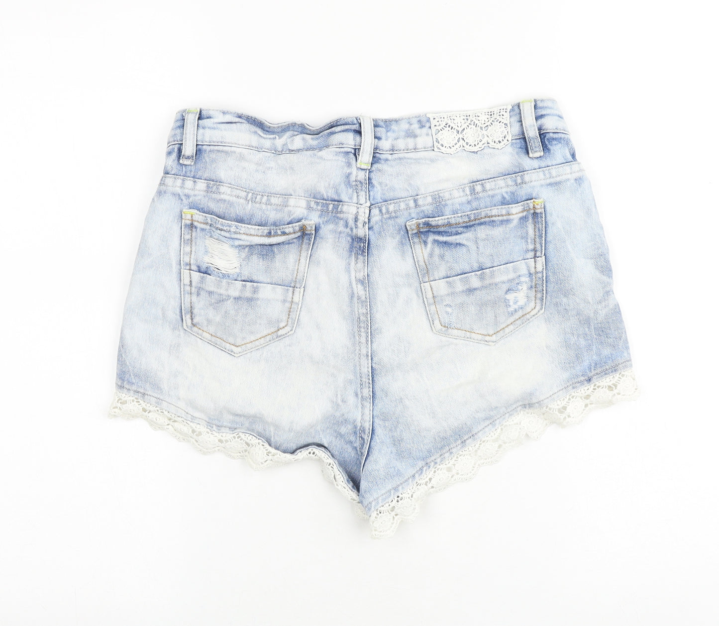 Denim & Co. Womens Blue Cotton Hot Pants Shorts Size 10 Regular Zip - Lace Trim