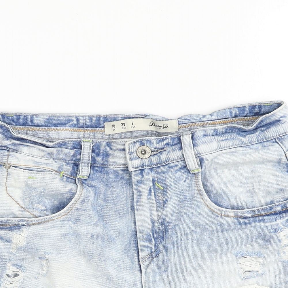Denim & Co. Womens Blue Cotton Hot Pants Shorts Size 10 Regular Zip - Lace Trim