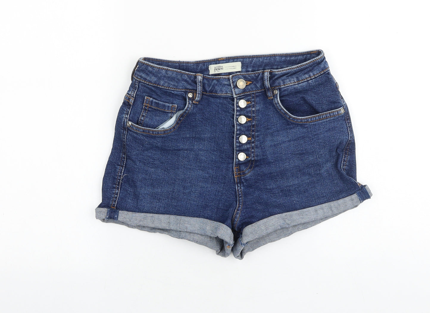 Zara Womens Blue Cotton Hot Pants Shorts Size 25 in Regular Button