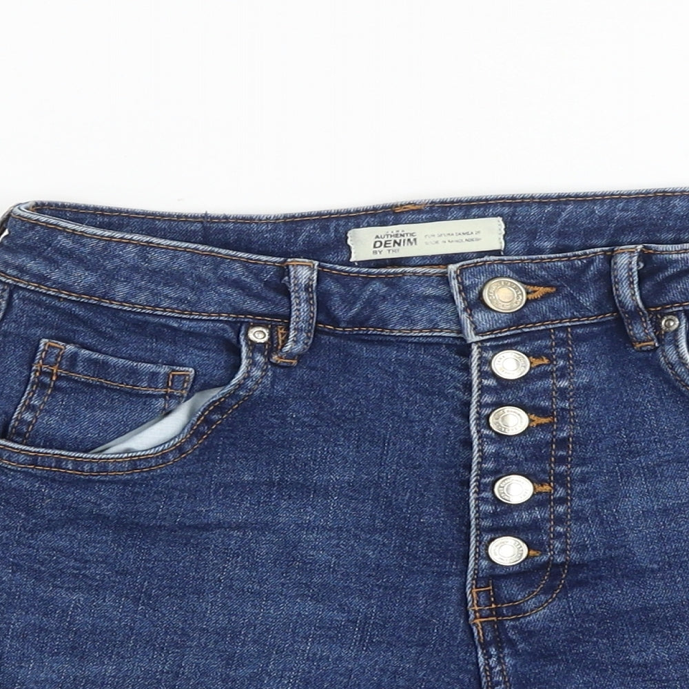 Zara Womens Blue Cotton Hot Pants Shorts Size 25 in Regular Button