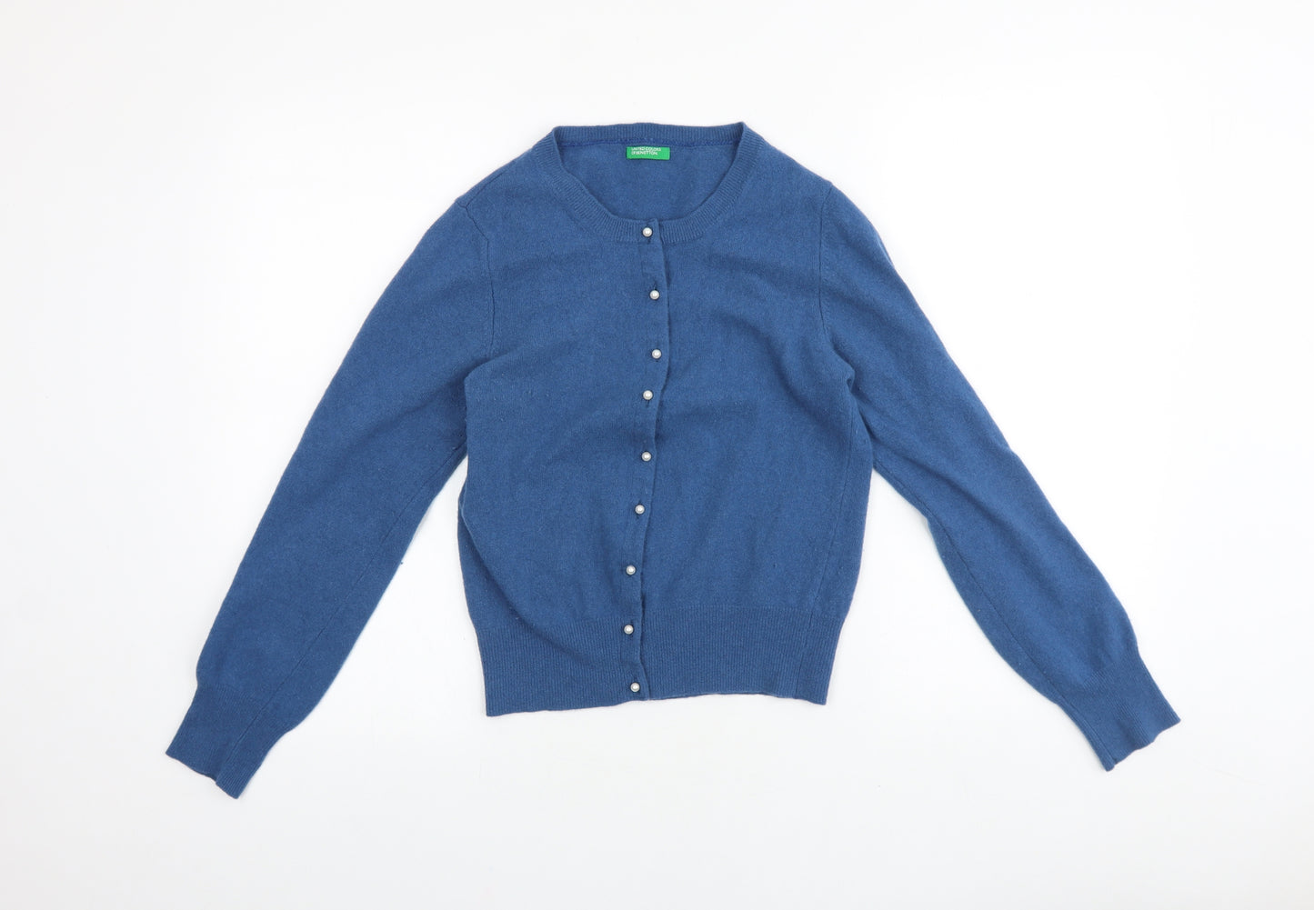 United Colors of Benetton Womens Blue Round Neck Polyester Cardigan Jumper Size M