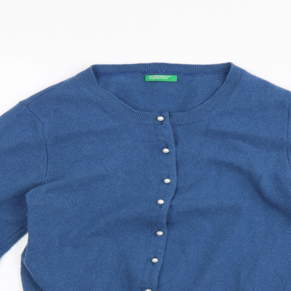 United Colors of Benetton Womens Blue Round Neck Polyester Cardigan Jumper Size M