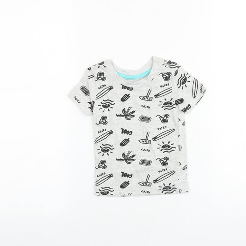 Primark Girls Grey Geometric 100% Cotton Basic T-Shirt Size 3-6 Months Round Neck Pullover
