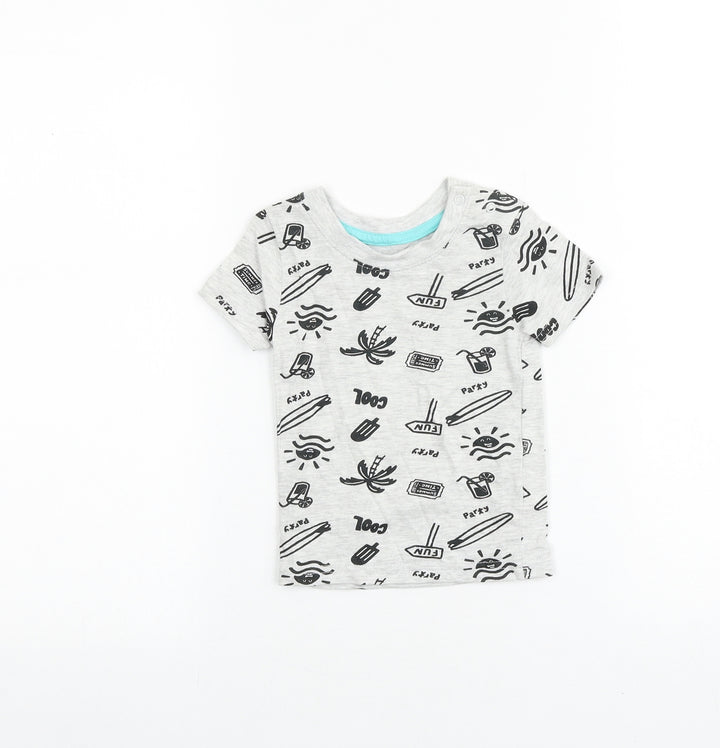 Primark Girls Grey Geometric 100% Cotton Basic T-Shirt Size 3-6 Months Round Neck Pullover