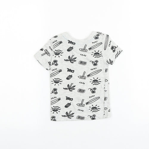 Primark Girls Grey Geometric 100% Cotton Basic T-Shirt Size 3-6 Months Round Neck Pullover