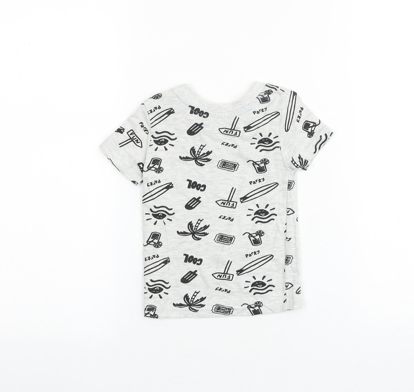 Primark Girls Grey Geometric 100% Cotton Basic T-Shirt Size 3-6 Months Round Neck Pullover