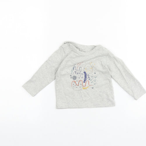 mamas & papas Grey 100% Cotton Basic T-Shirt Size 3-6 Months Round Neck Snap