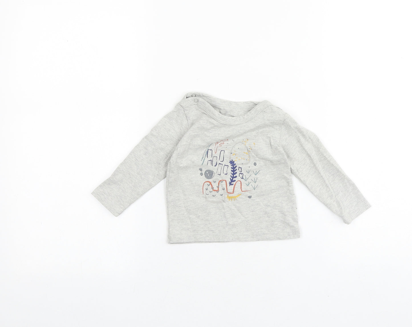 mamas & papas Grey 100% Cotton Basic T-Shirt Size 3-6 Months Round Neck Snap