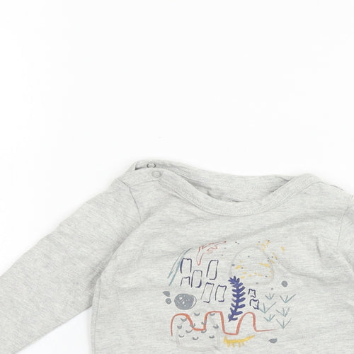 mamas & papas Grey 100% Cotton Basic T-Shirt Size 3-6 Months Round Neck Snap