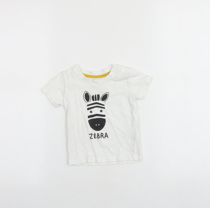 Primark Baby White 100% Cotton Basic T-Shirt Size 3-6 Months Round Neck Pullover - Zebra