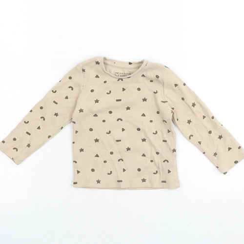 Primark Baby Beige Geometric 100% Cotton Basic T-Shirt Size 12-18 Months Round Neck Pullover