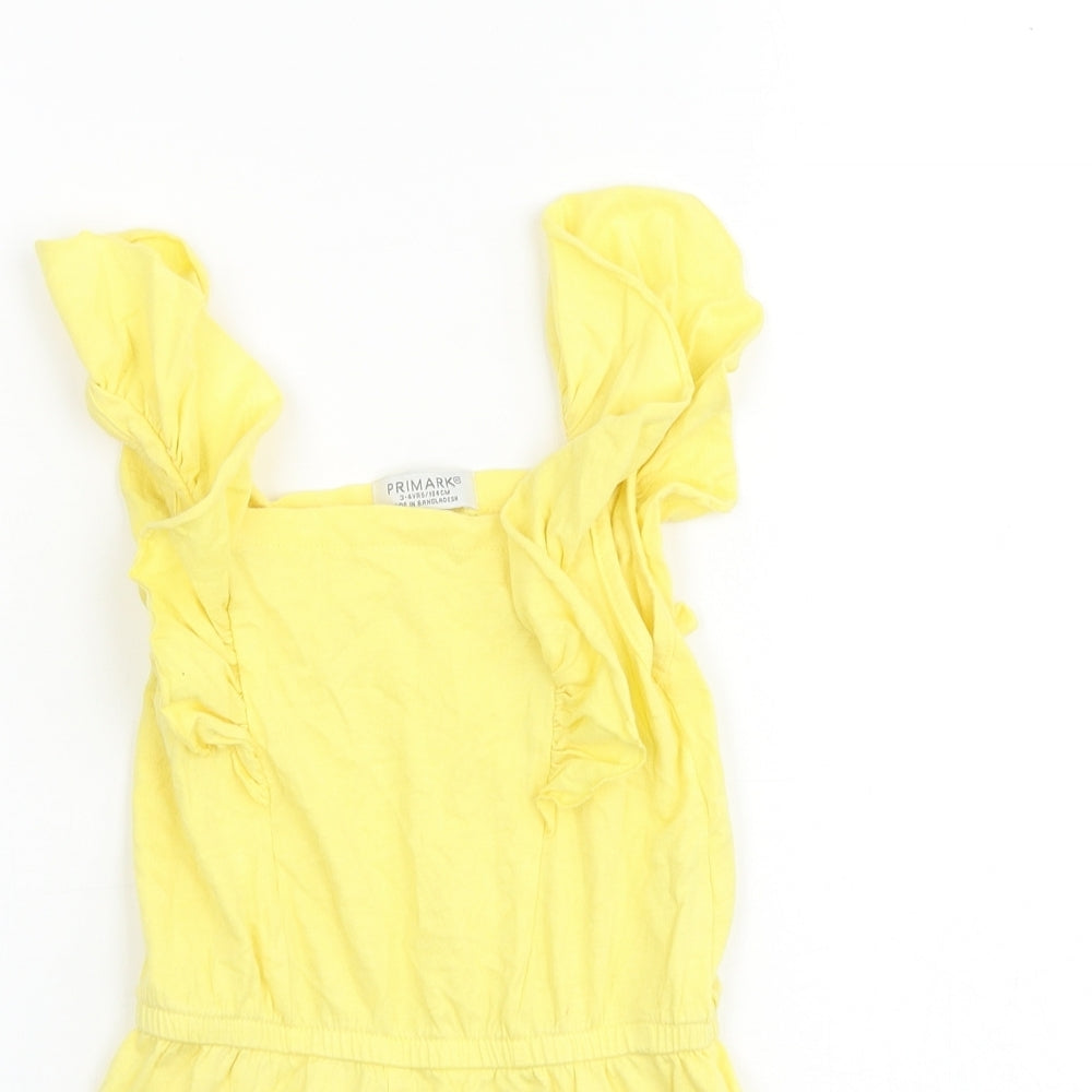 Primark Girls Yellow 100% Cotton Jumpsuit One-Piece Size 3-4 Years Pullover