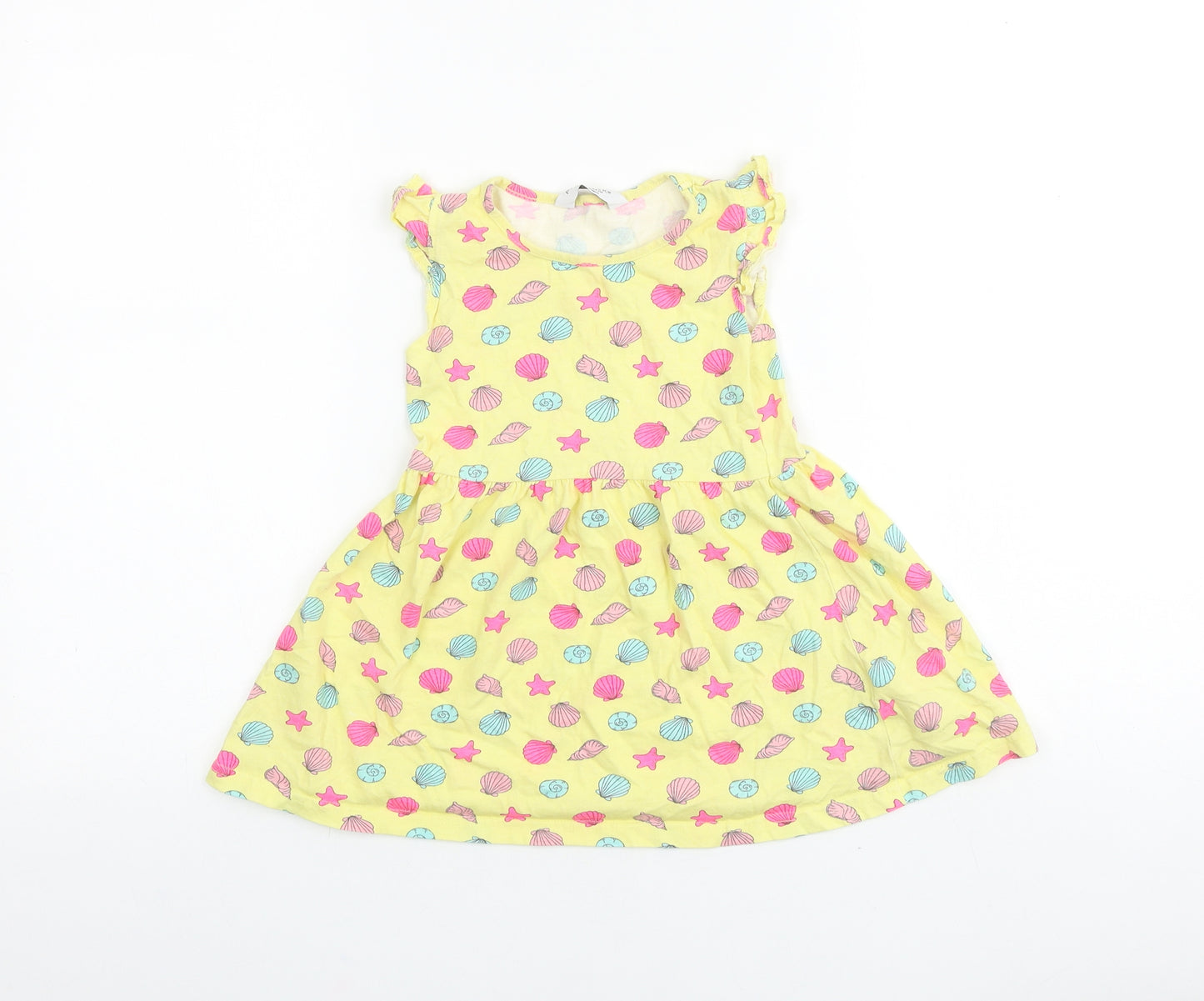 Primark Girls Yellow Geometric 100% Cotton A-Line Size 3-4 Years Round Neck Pullover - Shell