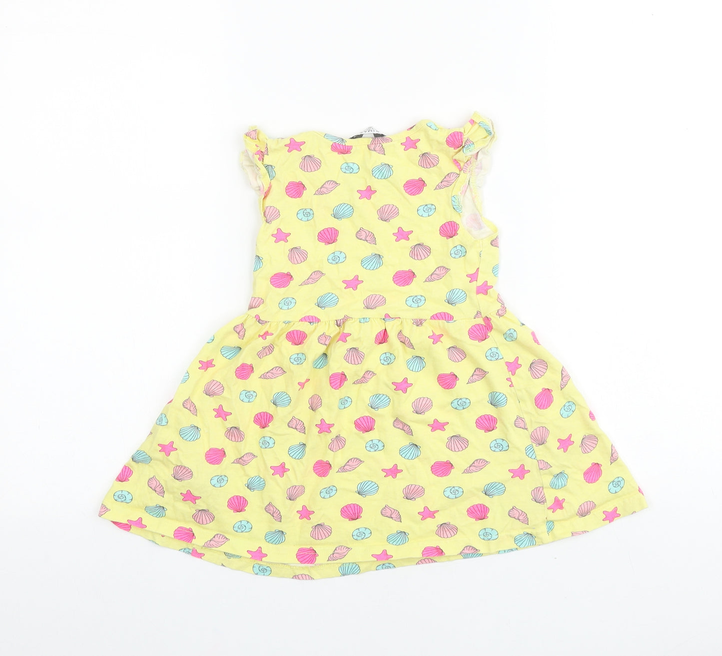 Primark Girls Yellow Geometric 100% Cotton A-Line Size 3-4 Years Round Neck Pullover - Shell