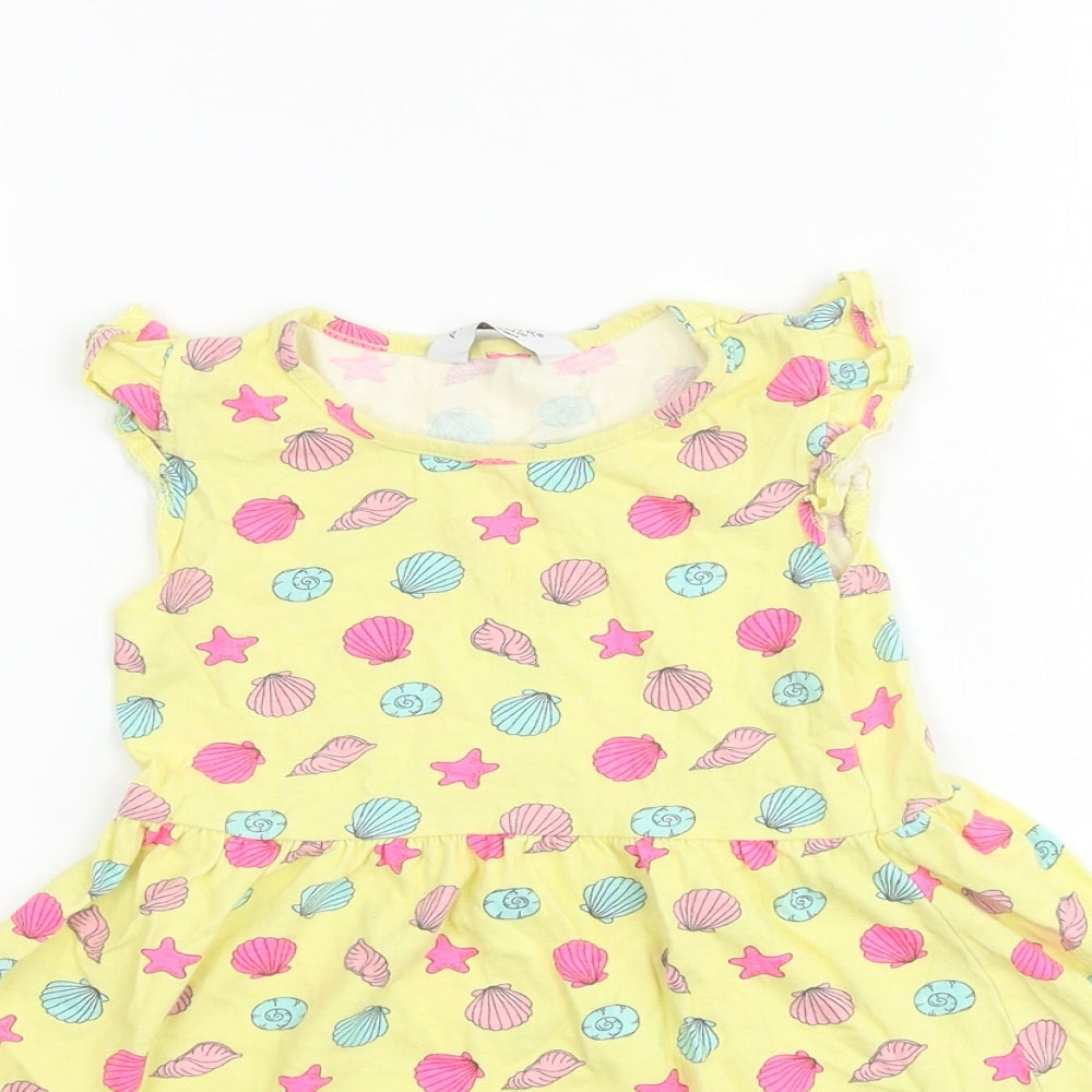 Primark Girls Yellow Geometric 100% Cotton A-Line Size 3-4 Years Round Neck Pullover - Shell