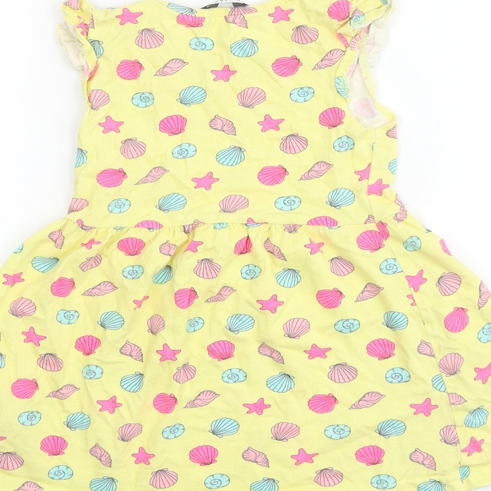 Primark Girls Yellow Geometric 100% Cotton A-Line Size 3-4 Years Round Neck Pullover - Shell