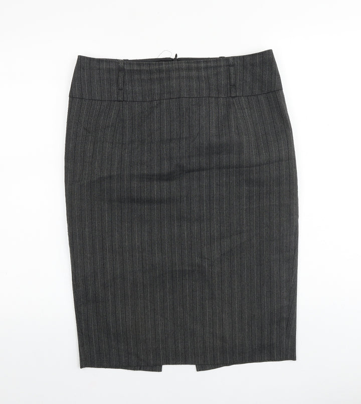 Zara Womens Grey Striped Polyester Straight & Pencil Skirt Size L Zip