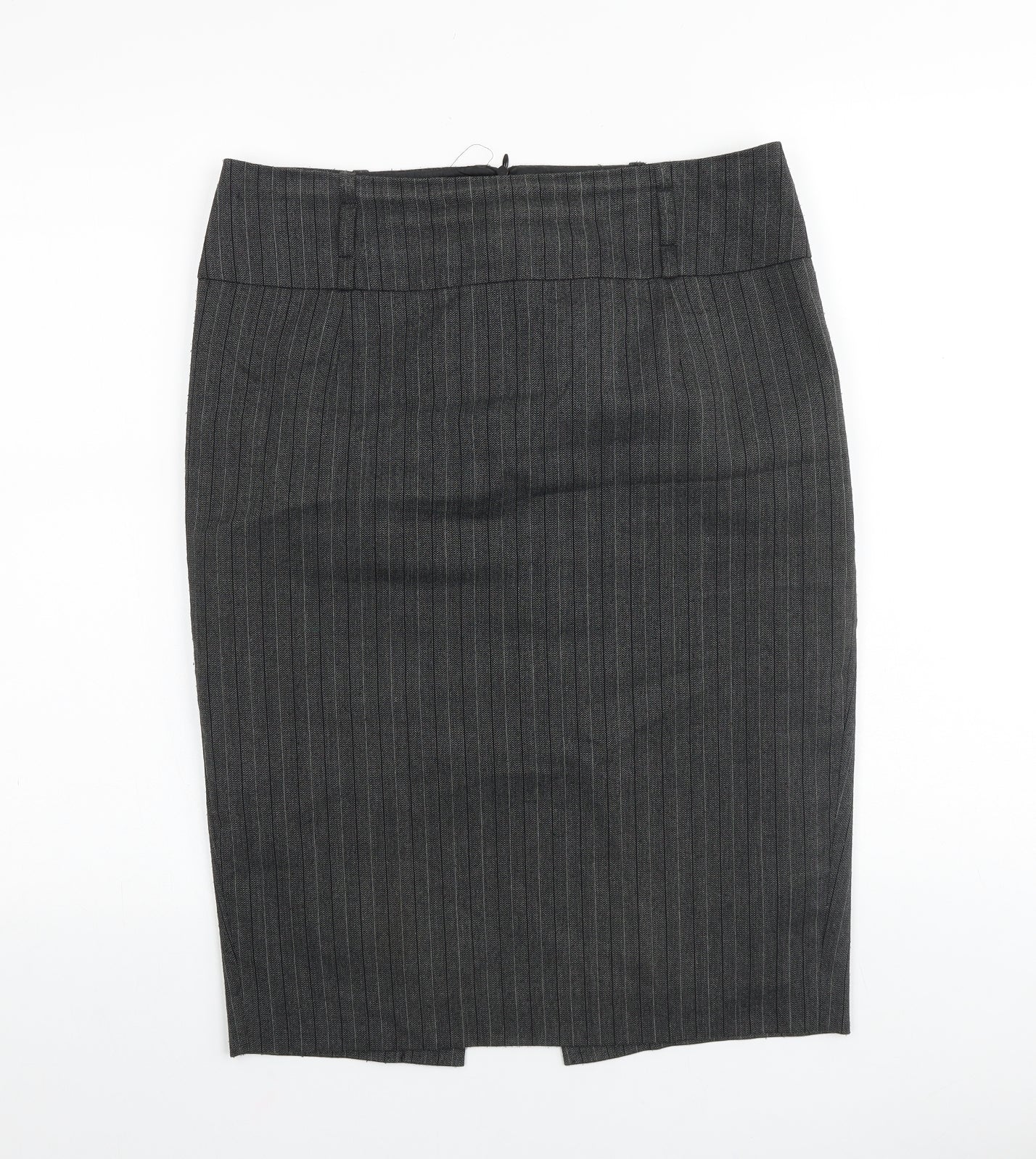 Zara Womens Grey Striped Polyester Straight & Pencil Skirt Size L Zip